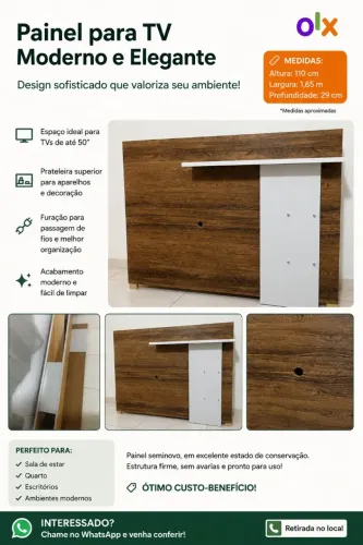  Painel para TV com Prateleira - Excelente Estado