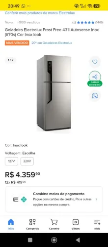 Refrigerador Frost Free Eletrolux 431 L nova