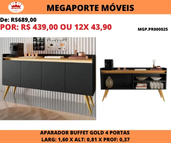 Aparador Buffet Gold 4 Portas