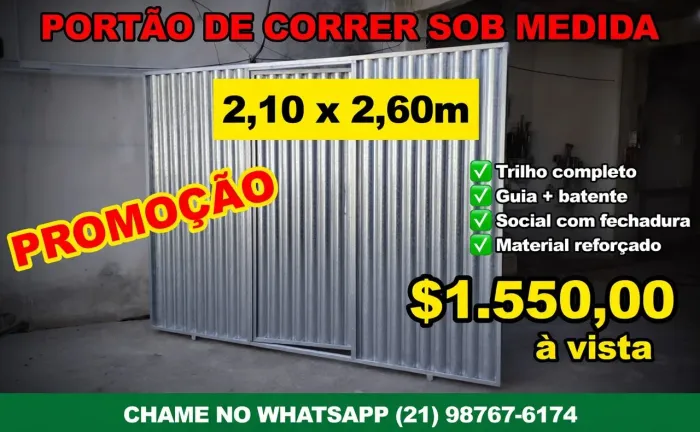 Portao garagem galvanizado perfeito para sua garagem, pague na entrega