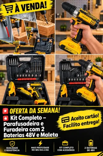 Kit Completo - Parafusadeira e Furadeira com 2 Baterias 48V e Maleta