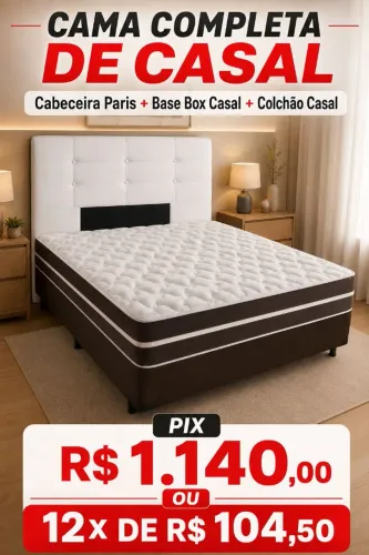CAMA COMPLETA COLCHÃO CASAL ESPUMA D33 MOLAS ENSACADA BASE BOX E CABECEIRA