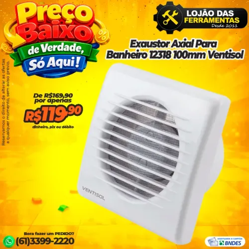 Exaustor Axial Para Banheiro 12318 100mm Ventisol