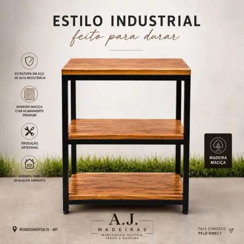 Estante Industrial em Madeira Maciça- sob encomenda