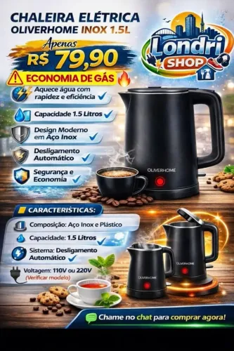 CHALEIRA ELÉTRICA OLIVERHOME INOX 1.5L