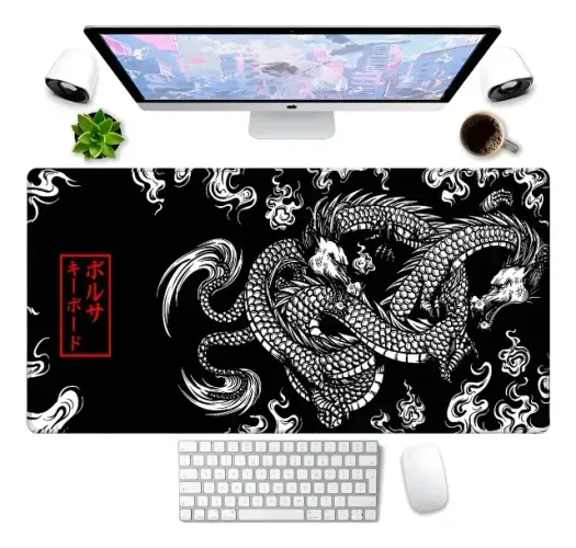Mouse Pad Dragão Negro 60x30cm Chinês Japonês Premium GrandeMouse Pad Dragão Negro 60x30cm
