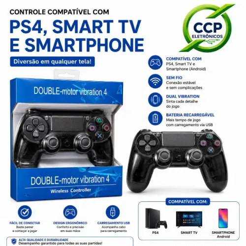 Controle Compatível com Ps4 Smart tv e Smartphone via Bluethoth