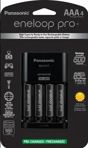 Carregador de pilhas Panasonic BQ-CC17 Preto com 4 pilhas AAA - OPENBOX