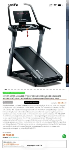 ESTEIRA SMART ADVANCED EVEREST 49 NÍVEIS | 49 NÍVEIS DE INCLINAÇÃO AUTOMÁTICA | MEGA GYM