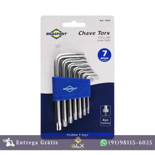 Kit de Chaves Torx Hexalobular 7 Peças T10 a T40 Brasfort *ENTREGA GRÁTIS*