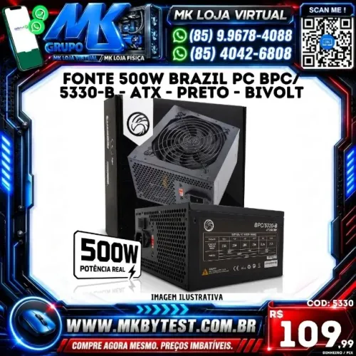 Fonte 500W Brazil PC BPC/5330-B - ATX - Preto - Bivolt