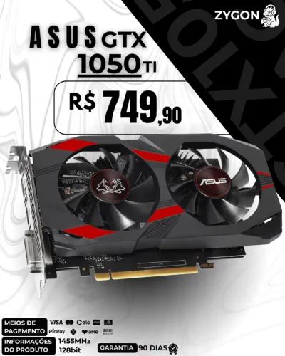 [S/ NOVO] Placa de Vídeo GTX 1050 TI 4GB OC Asus Cerberus[ - Garantia 90 Dias