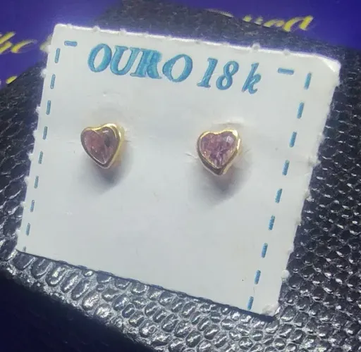 Brincos Coração Rosa Ouro 18 Kilates 3 mm Zircônia