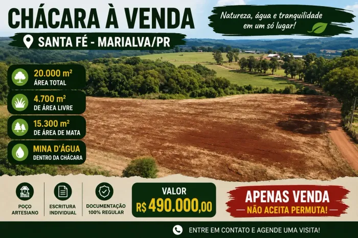Chacara 20 mil metros ( 4700 área livre )