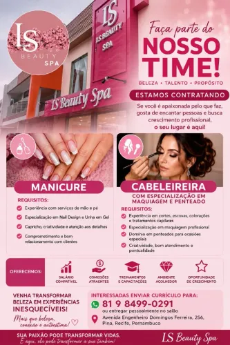 Vaga para Manicure Nail Design e Cabeleireira ( que faz maquiagem e penteado )