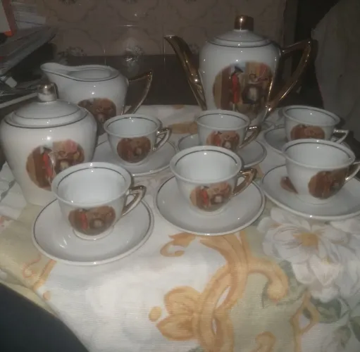 Conjunto bules e 6 xícaras porcelana clássica