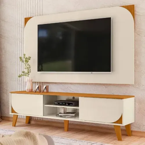 Rack com Painel Duna Cinamomo/Off White  (A Pronta Entrega)