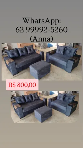 Conjunto de Sofá 2 e 3 Lugares Com Puff - Marrom