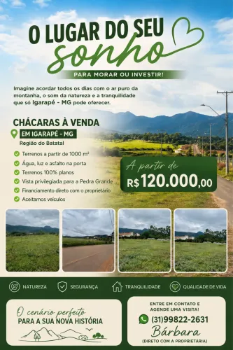 Tenha sua chácara em Igarapé-MG - PARCELAMENTO DIRETO - A partir de 1.000m²