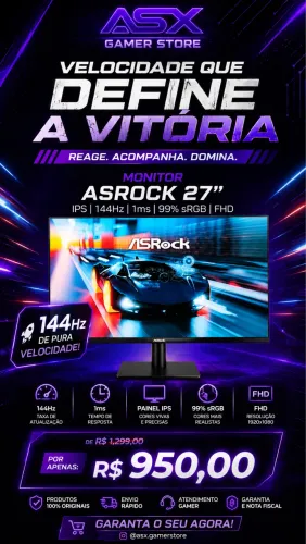 Monitor 27? 144hz 1ms Asrock Full HD NOVO