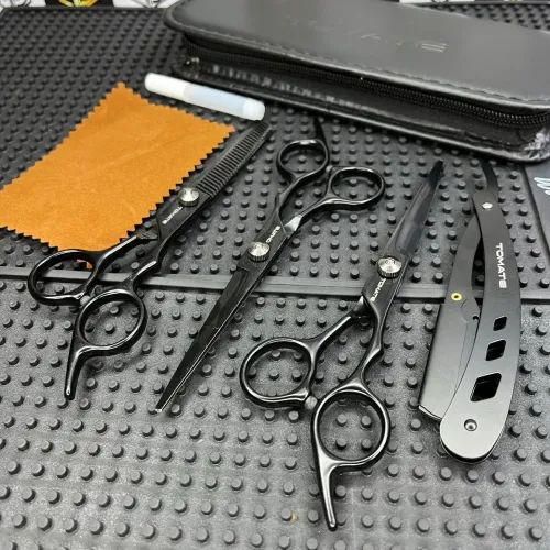 Kit Tesouras Profissionais Tomate 6.0 Desbaste Fio Navalha e Laser