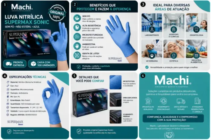 Luva Nitrílica Supermax Sonic Sem Pó Original | Caixa c/100 Unidades | Pronta Entrega