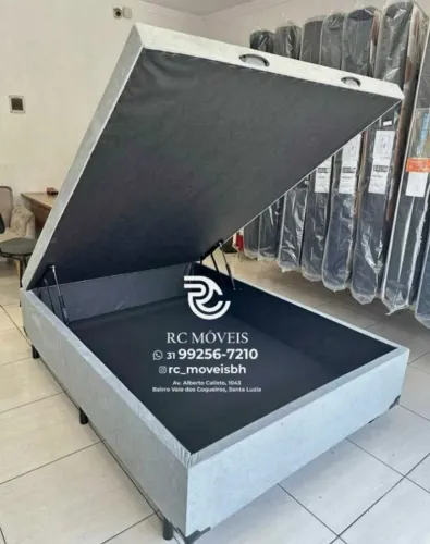 Conjunto cama box Baú Tamanho casal 1.38x1.88 Inteiriço Blindado com Pistão a Gás