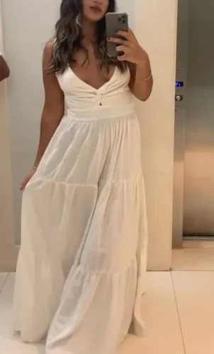 VESTIDO LONGO BRANCO DE LINHO