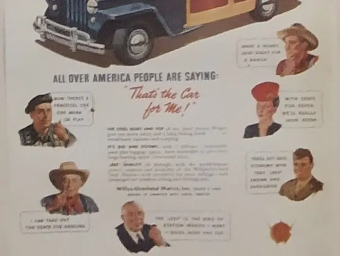 POSTER PUBLICIDADE ANOS 50<br>WILLYS OVERLAND 4x4 Rural