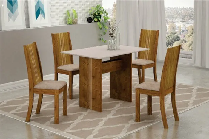 Mesa Florença Tampo MDF Off 120X80 S/vidro 4 Cds -Frete Grátis -10x S/ Juros -Receba Hoje 