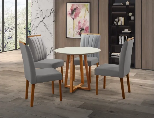 Mesa de Jantar Redonda com 4 Cadeiras Laís t75