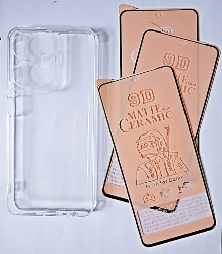 Kit 1 Capa de TPU e 3 Películas de Cerâmica 9D para o celular Realme C55 - Três Película