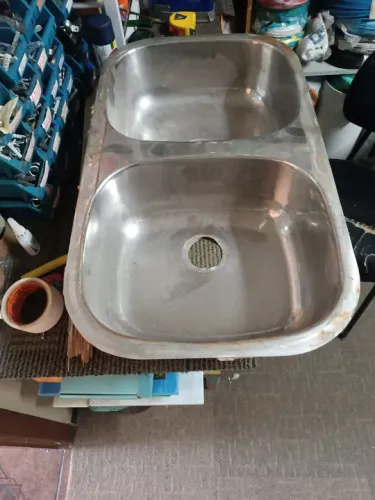 Pia inox dupla reforçada 0,77 comp 0,45 larg
