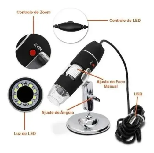 microscópio digital usb 1000x 8 leds