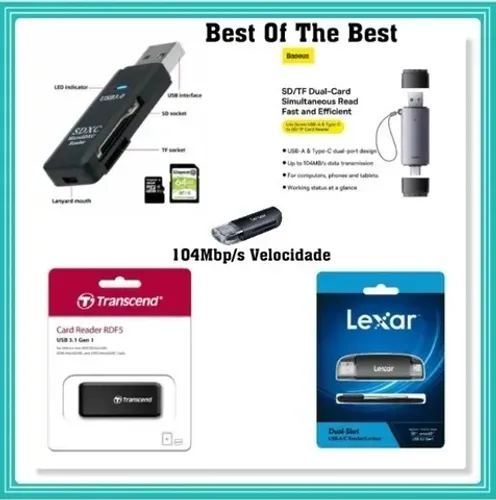 Leitores De Cartão De Memória Sd Micro, USB 3.0 Baseus Tipo-C, Transcend Usb 3.0 Rdf5, Lex