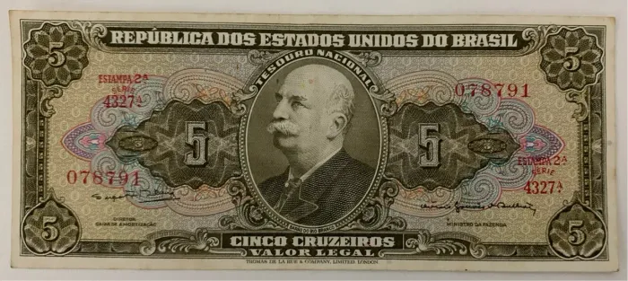 CÉDULA DE CINCO CRUZEIROS - BARÃO DO RIO BRANCO