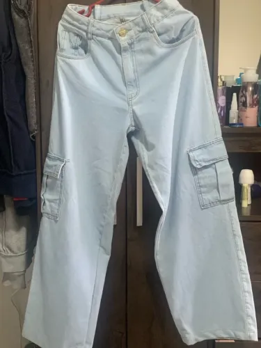 Calça Jeans Cargo Wide Leg Clara