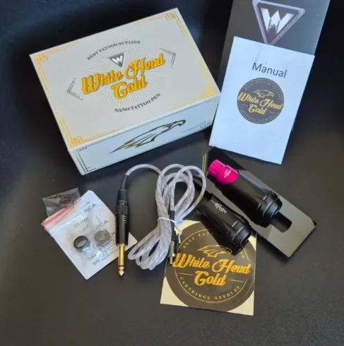 Máquina Nano Pen White Head Gold + 2 Grips - Pouco Uso