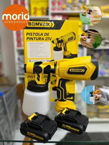 Pistola De Pintura Compressor Pulverizador De Tintas 21v Sem Fio Portatil C/2 Baterias
