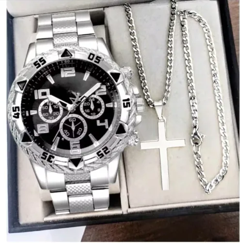 Kit relógio masculino Aço inoxdavel, com corrente e pulseira