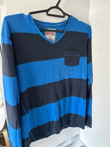 Camiseta Azul Listrada Manga Longa Blue Steel M/M