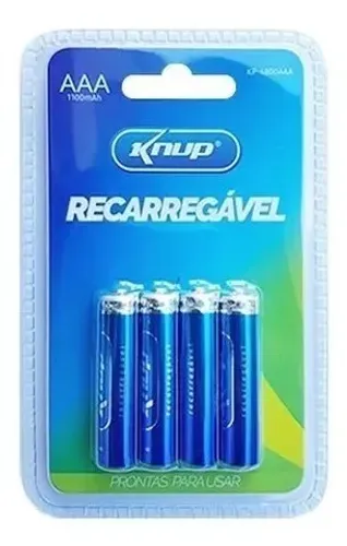 Pilha Recarregável Knup AAA com 4 pilhas 1100mAh