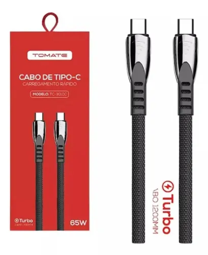 Cabo Tipo-c Para Tipo C Ponta De Ferro Tomate 65w - Type C Usb-c Tc301cc Novo