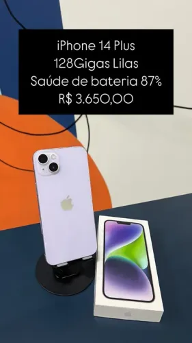 iPhone 14 Plus 128GB Lilas Saúde de Bateria 87% R$ 3.650,00 | Loja Fisica |