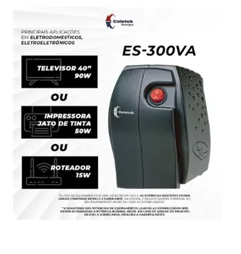Estabilizador Coletek Es-300va Monovolt Saída 115v Cor Preto