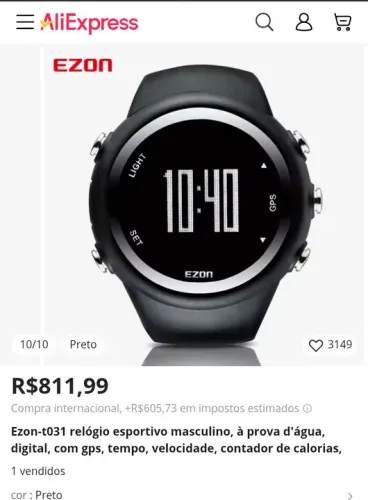 Relógio Esportivo Digital Ezon-t031 - GPS, Tempo, Velocidade, Calorias
