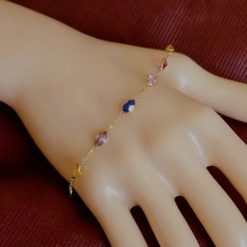 Pulseira de Ouro Amarelo Com Pedras Brasileiras Várias Cores