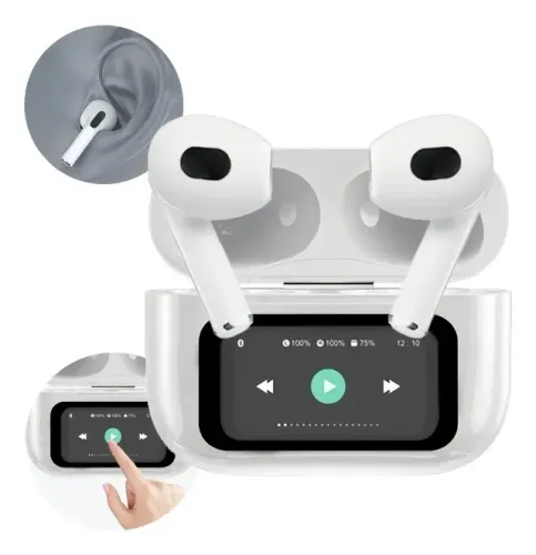 Fone H'maston Bluetooth Rs-72 Sem Fio Tws Tela Digital Branco