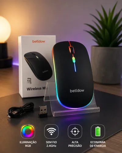 Mouse Sem Fio Rgb Com Bluetooth