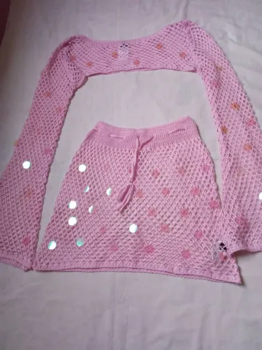 Conjunto de tricot rosa